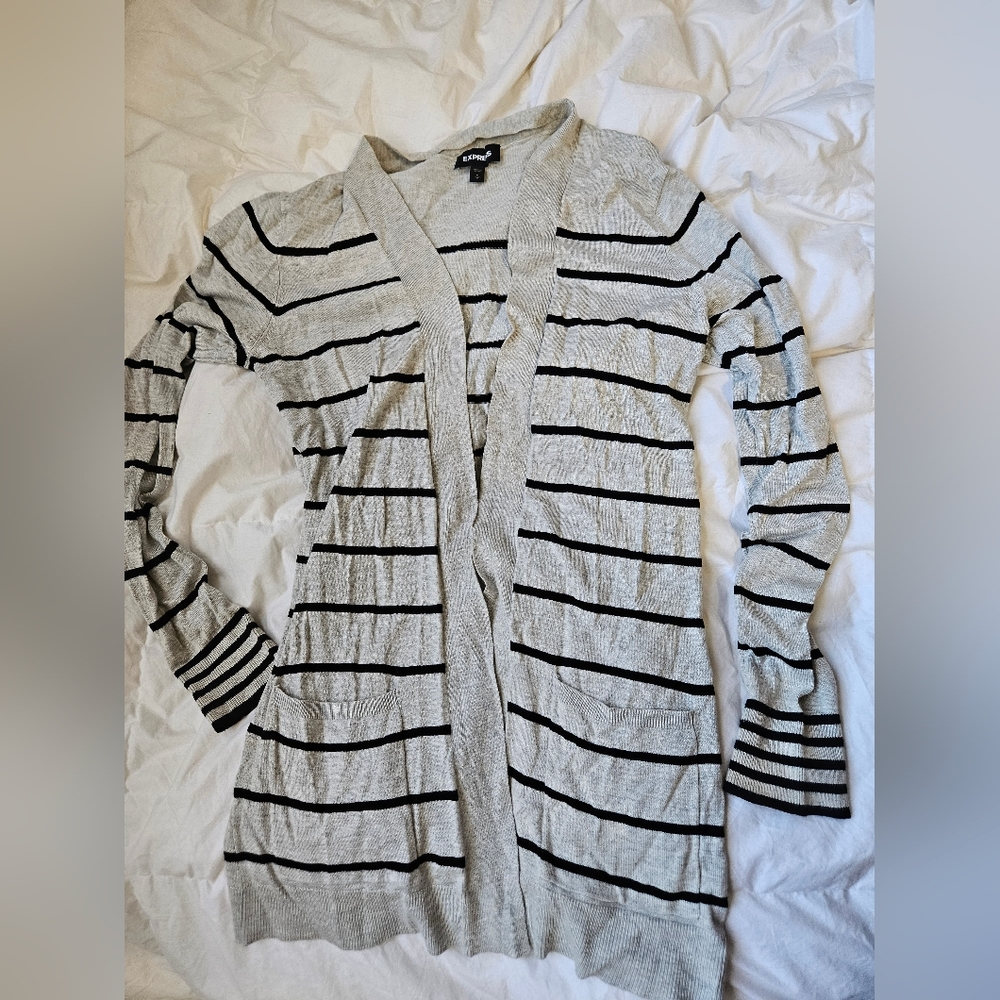 Express Black/Gray Stripe Sweater - Medium